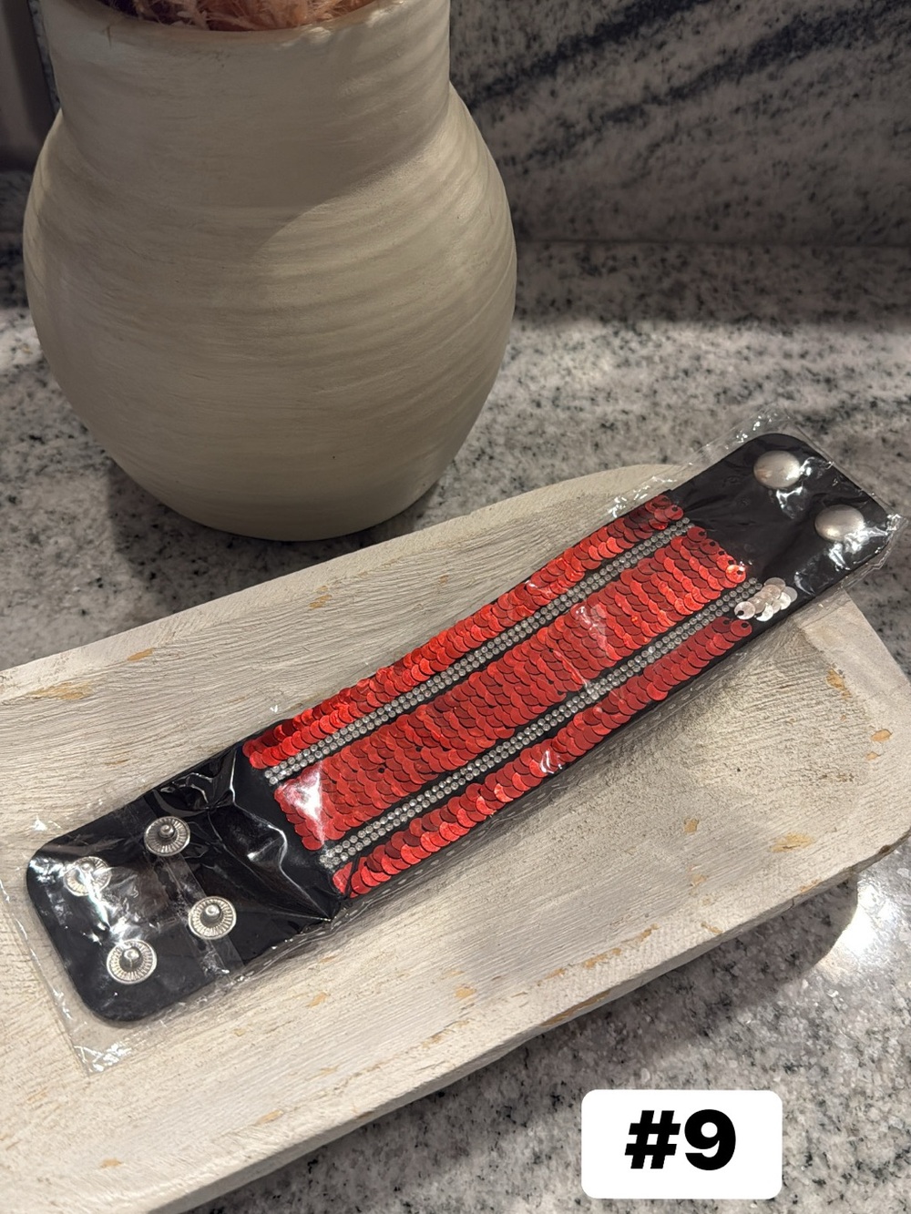 Red Sequin Snap Bracelet